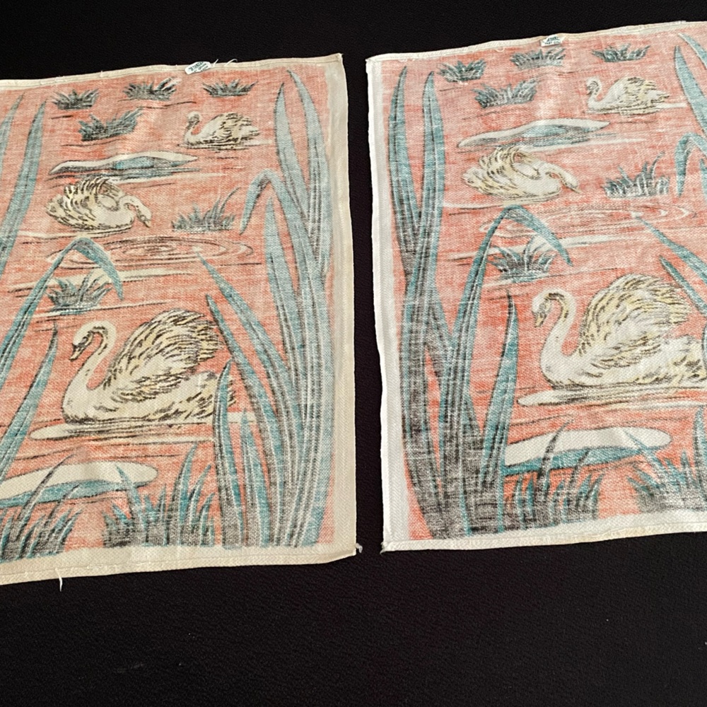 VTG mid-century Startex Handette orange/green swans decorative tea towels (x2) - Picture 7 of 12